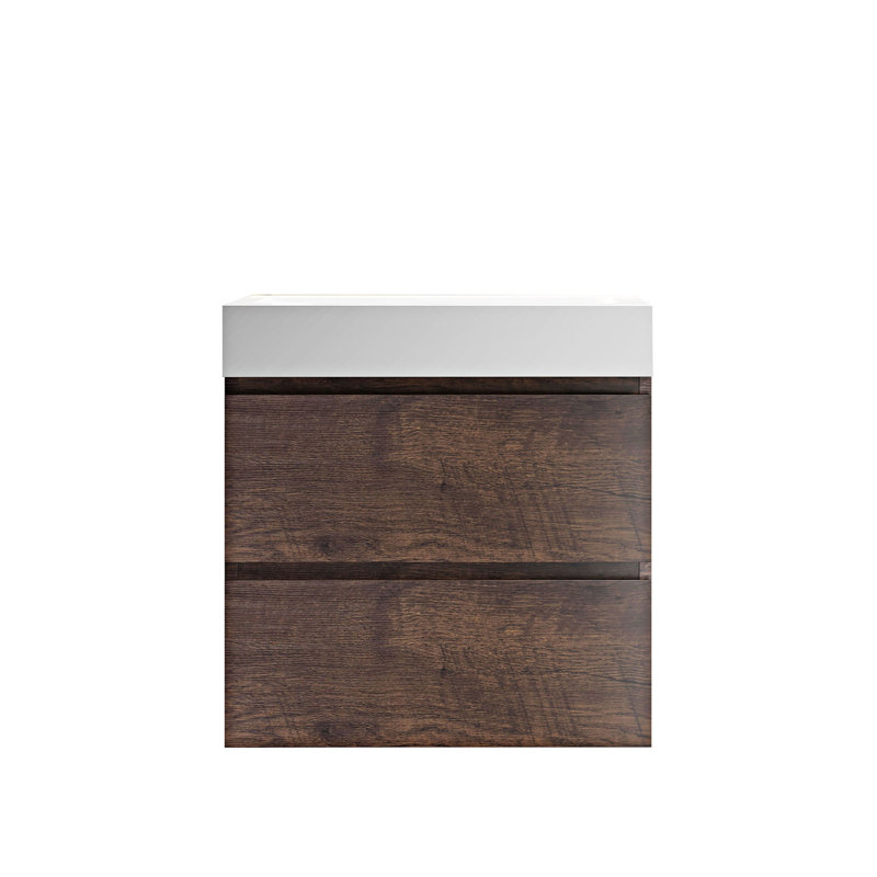 Ensemble de meuble-lavabo simple Moyle, Noyer, Blanc