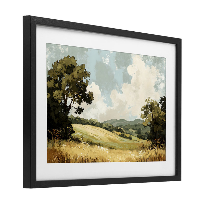 «Peaceful Meadow with Overhanging Clouds», reproduction encadrée sous verre, design par LSR Creative Studio