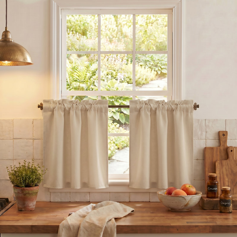 Cantonnière en polyester occultant avec passe-tringle, Beige biscotte, L 29 po x L 24 po