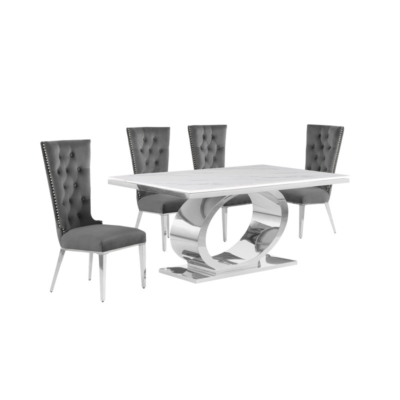 7 pièces Ensemble repas, 5, Gris / argent, Argenté