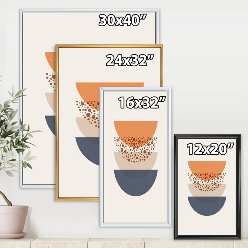 «Abstract Sun and Moon Geometrics in Blue and Orange», impression sur toile, H 20 po x l 12 po x p 1 po, Toile encadrée d'or