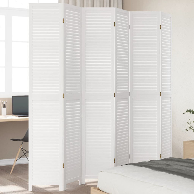 Trista 215cm W 6 - Panel Solid Wood Accent Room Divider, White, 220cm H x 215cm W