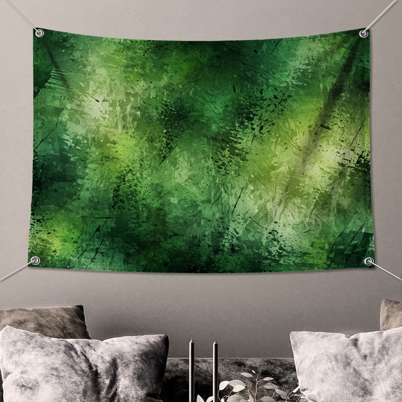 Tapisserie murale verte à texture abstraite - Décoration murale abstraite, H 68 po x l 80 po avec 4 œillets