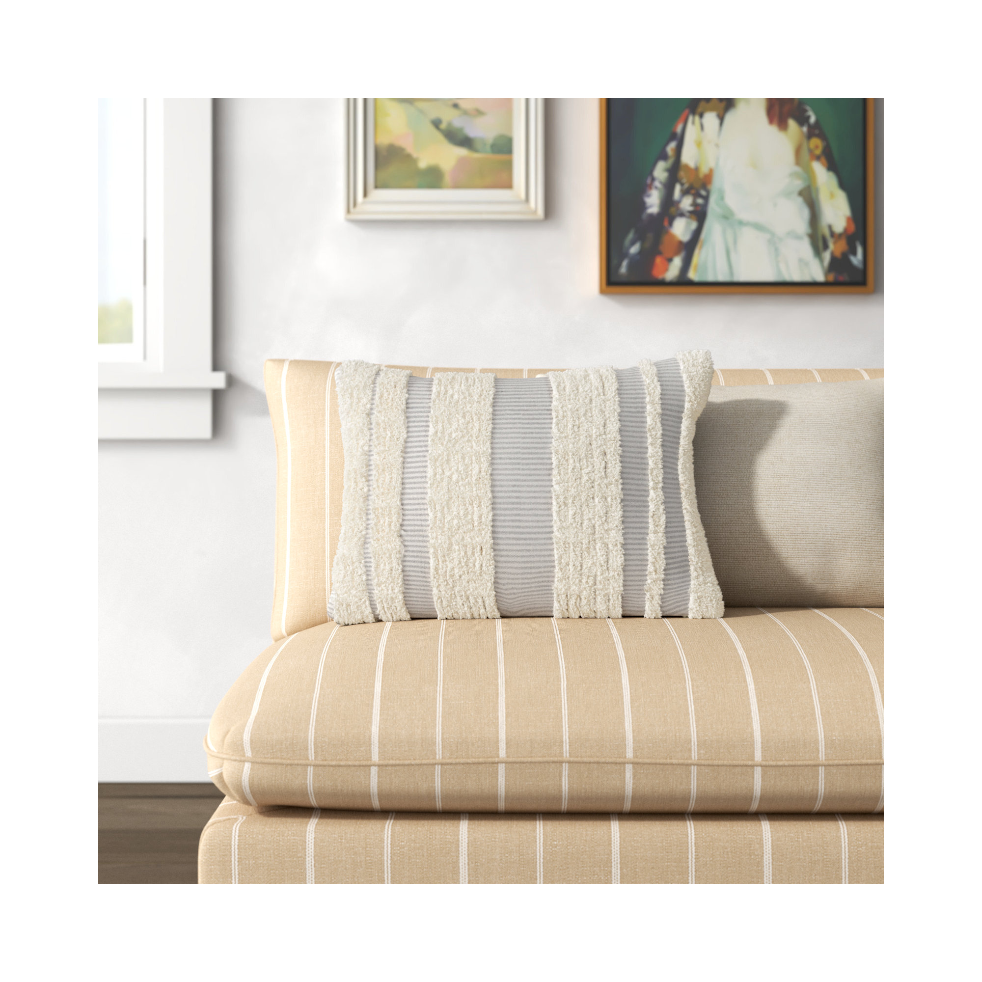 Horace Striped Cotton Throw Pillow, Gray