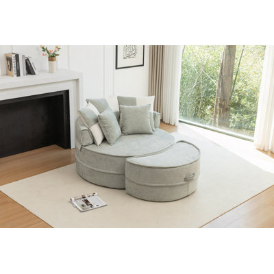 Fauteuil demi-tonneau d'appoint rond avec 5 coussins en chenille souple et fauteuil avec repose-pieds et repose-pieds pour salon / chambre à coucher / salle de lecture / chambre d'amis