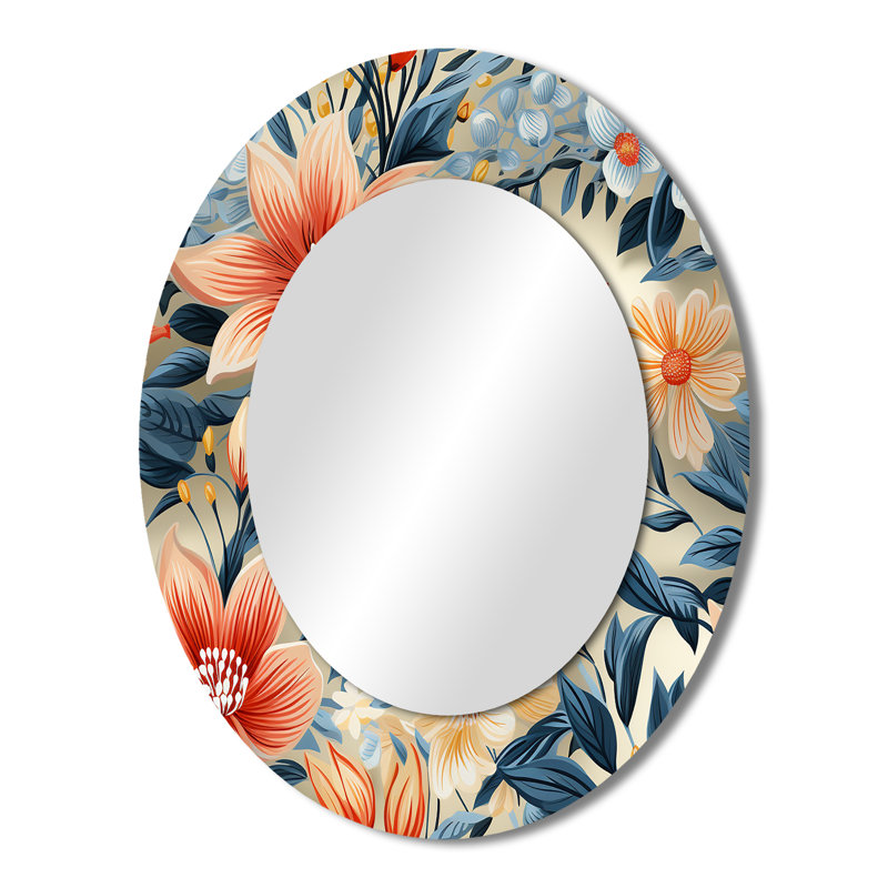 Tefft - Miroir mural ovale traditionnel bleu, H 43 po x l 33 po