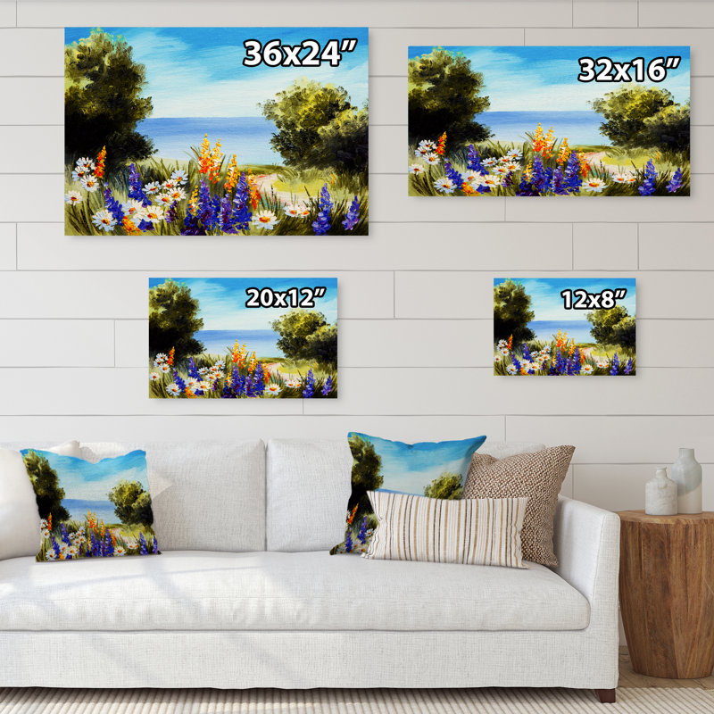«Spring Flowers on Ocean Scenery», reproduction d'art sur toile encadrée, H 8 po x l 12 po x P 1 po, Toile tendue