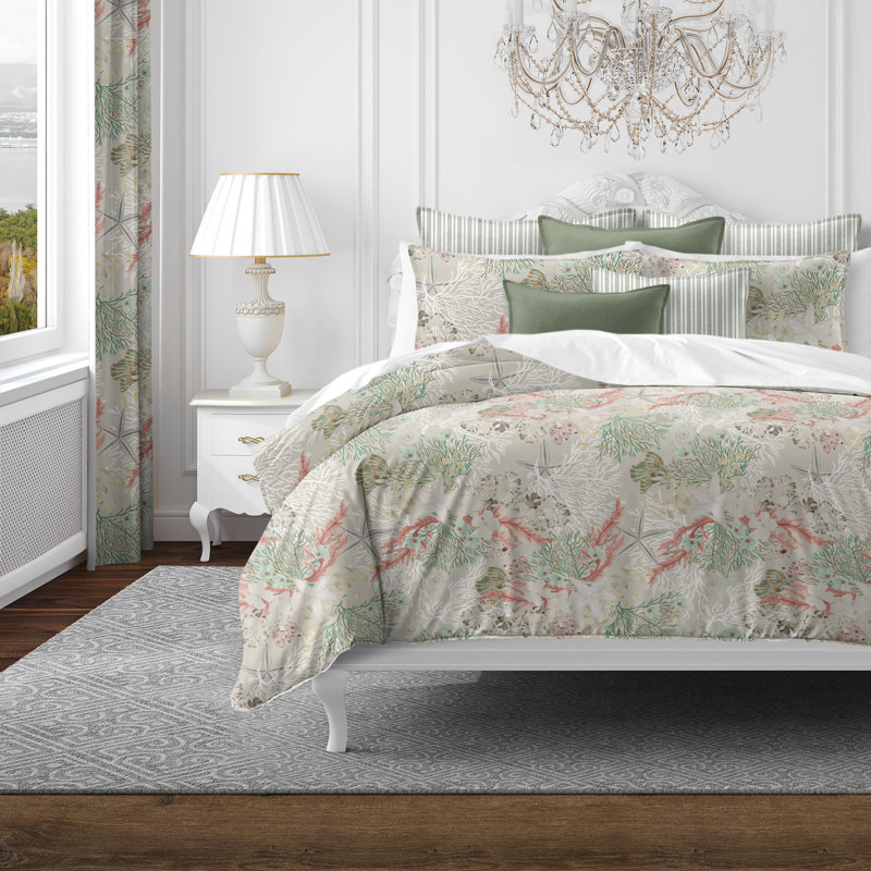 Under The Sea Coral Cotton Duvet Cover Set, California King Duvet Cover + 7 Additional Pieces