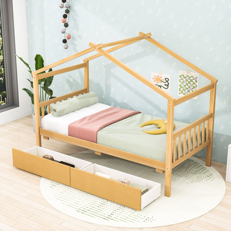 Lit simple avec tiroirs, Naturel