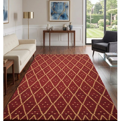 Rouge | Tapis géométriques dorés en laine faits à la main