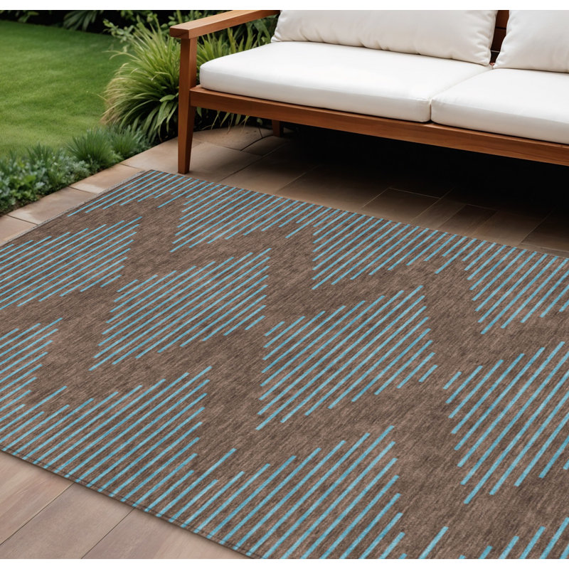 Tapis intérieur lavable à motif géométrique 8 pi x 10 pi brun