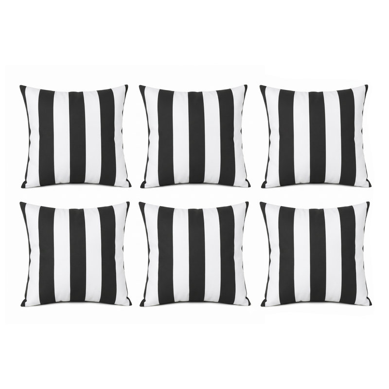 Indoor/Outdoor Square Throw Pillow Covers, 18"W x 18"L, Black/White Striped