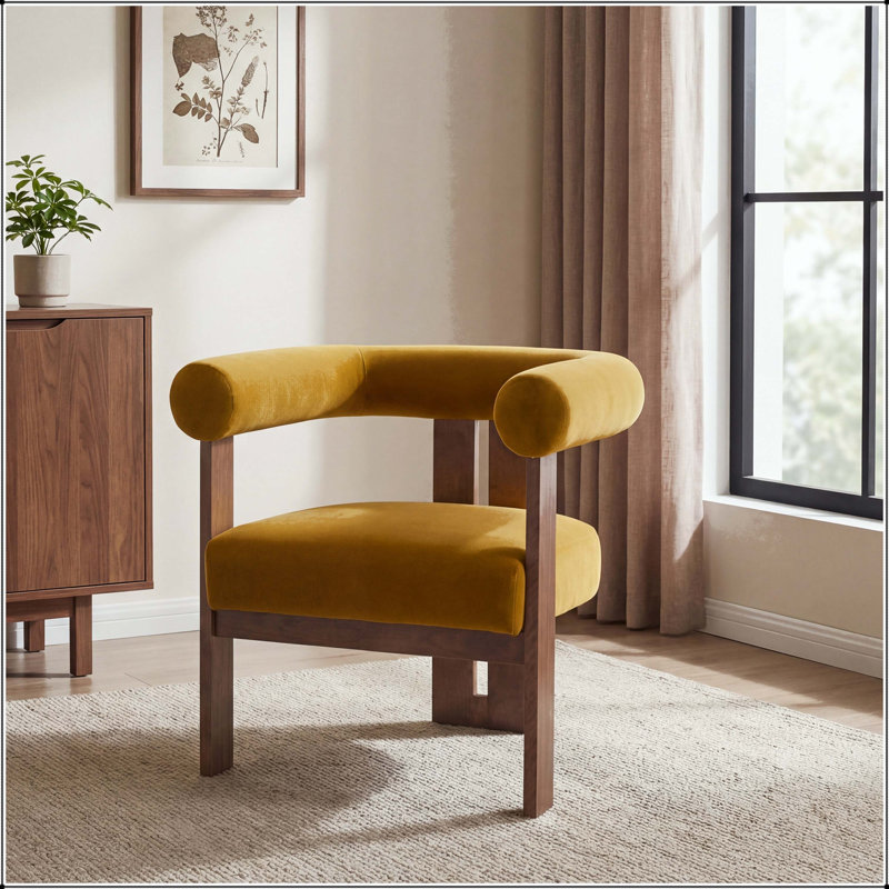 Chaise d'appoint moderne rembourrée à trois pieds avec accoudoirs modernes, Jaune moutarde