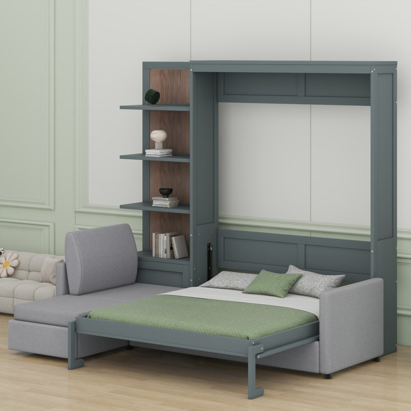 Lit escamotable mural avec canapé et tablettes Murphy, Gris
