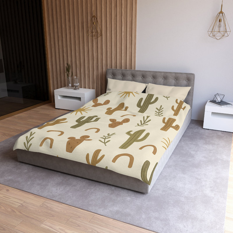 Microfiber Duvet Cover Boho Style, Design 22, Twin Duvet Cover, Olive/Brown/Cream