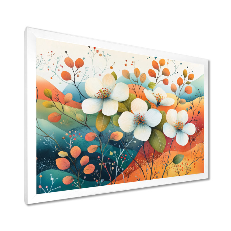 Désert, fleur de pommier, art mural, Cadre simple, H 12 po x l 20 po, Blanc
