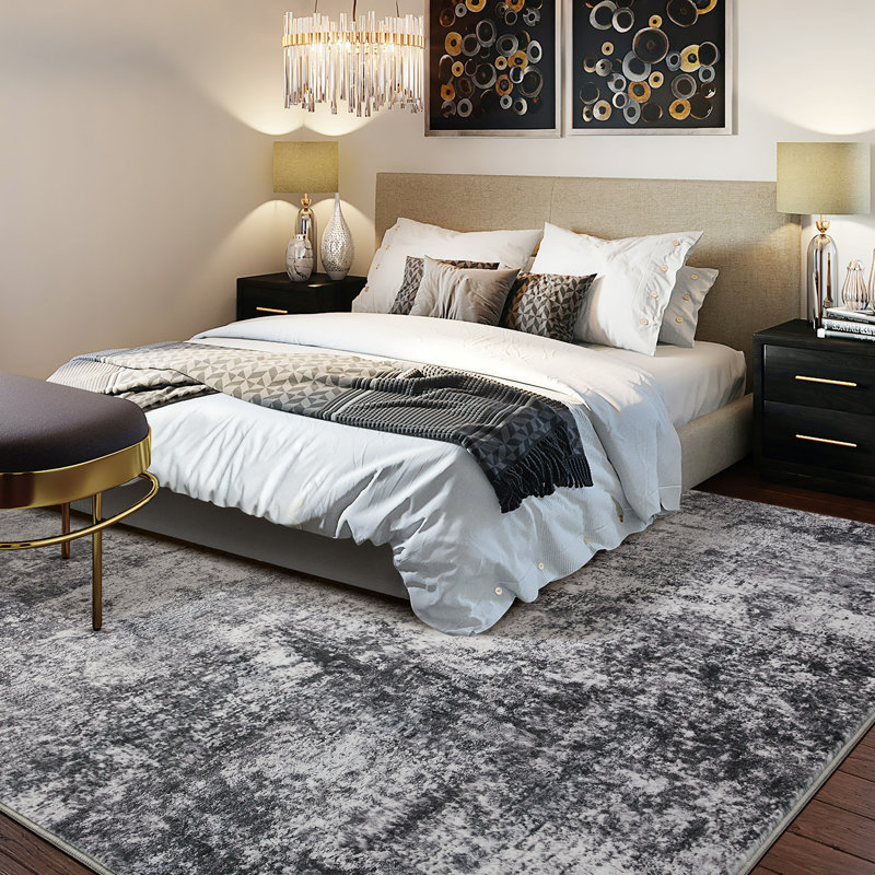 Tapis de salon Dagmar, Noir / Blanc / Gris, Rectangulaire 8 pi x 10 pi