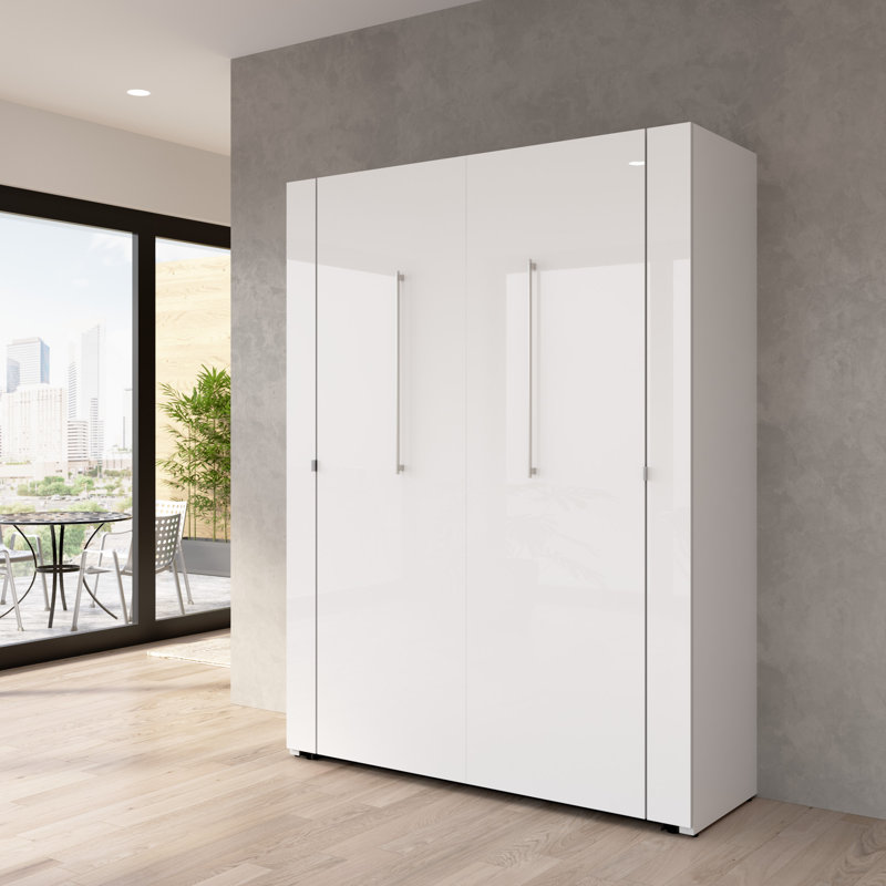 Maile High-Gloss Scratch-Resistant Murphy Bed with LED Lights and Built-In Charging Station, Full