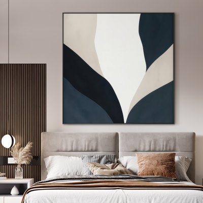 Très grand imprimé mural géométrique minimaliste - décor abstrait neutre et bleu marine pour le salon ou la chambre à coucher, assemblage de cadre requis (assemblage de cadre requis)