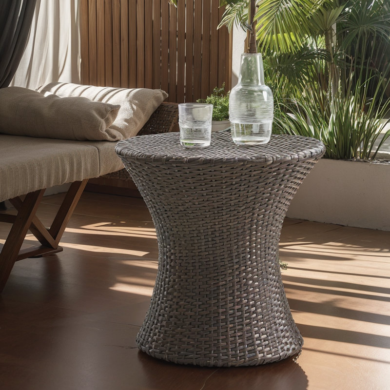 Table d'appoint d'extérieur en osier en aluminium, Brun
