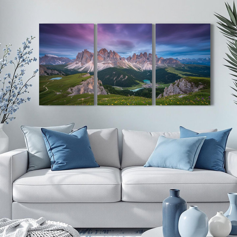 Ensemble de 3 tableaux muraux sur toile représentant un paysage de montagne, 1218