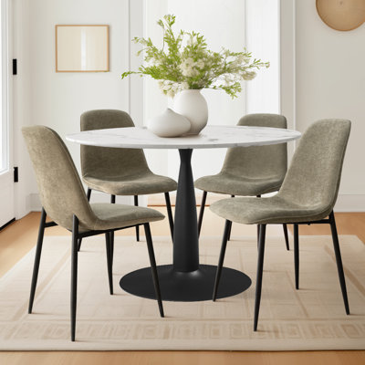 Ensemble de table de salle à manger pour 4 personnes Leong avec table ronde de 40 po et 4 chaises rembourrées en chenille