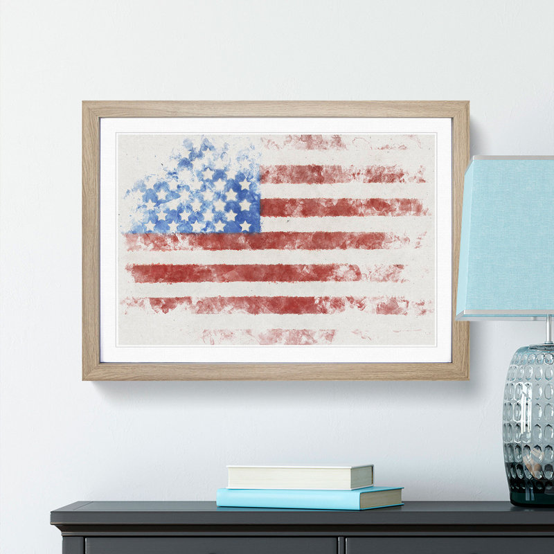 American Flag - Picture Frame Painting Print, Oak Framed, 62cm H x 87cm W x 2cm D