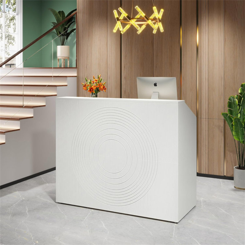 Bureau de réception blanc moderne de 47 po avec comptoir, table de réception avec œillets et panneaux d'intimité, caisse de vente au détail pour bureau, hall d'entrée, salon, bureau à domicile