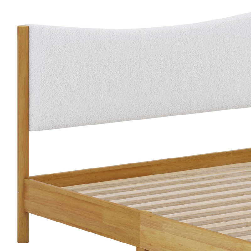 Solid Wooden Bed With  Upholstered Headboard