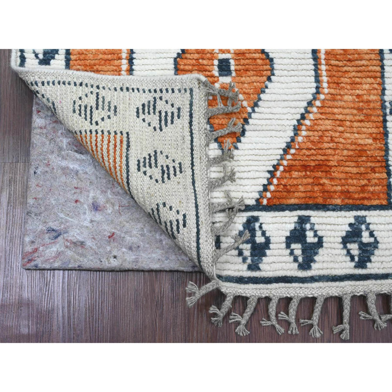 Tapis de couloir à motif géométrique marocain en laine noué à la main orange 2 pi 7 po x 10 pi 2 po ACAD9B77E3C14715A0D6B5EE3EF4C38B