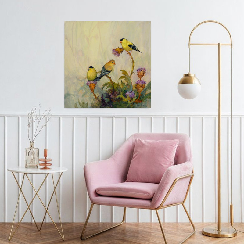 Chardonneret américain n ° 1, art contemporain de la faune lavande, H 32 po x l 32 po