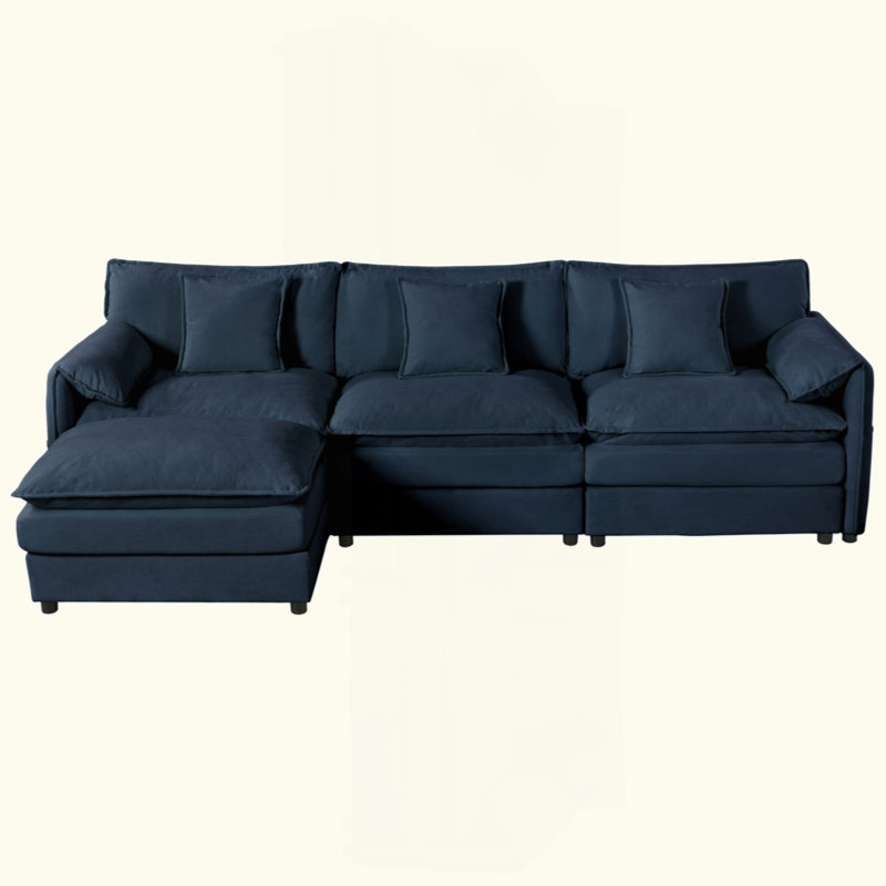 Modular Sectional Sofa, Oversized Deep Seat L Shaped Couch Set, Sofa Comfy Cloud Couch for Living Room, Blue Chenille