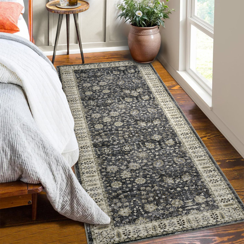 Area Rugs North African Boho Area Rug for Living Room – Machine Washable, Low Pile, Non-Slip Carpet for Living Room, Bedroom, Kitchen & Hallway,