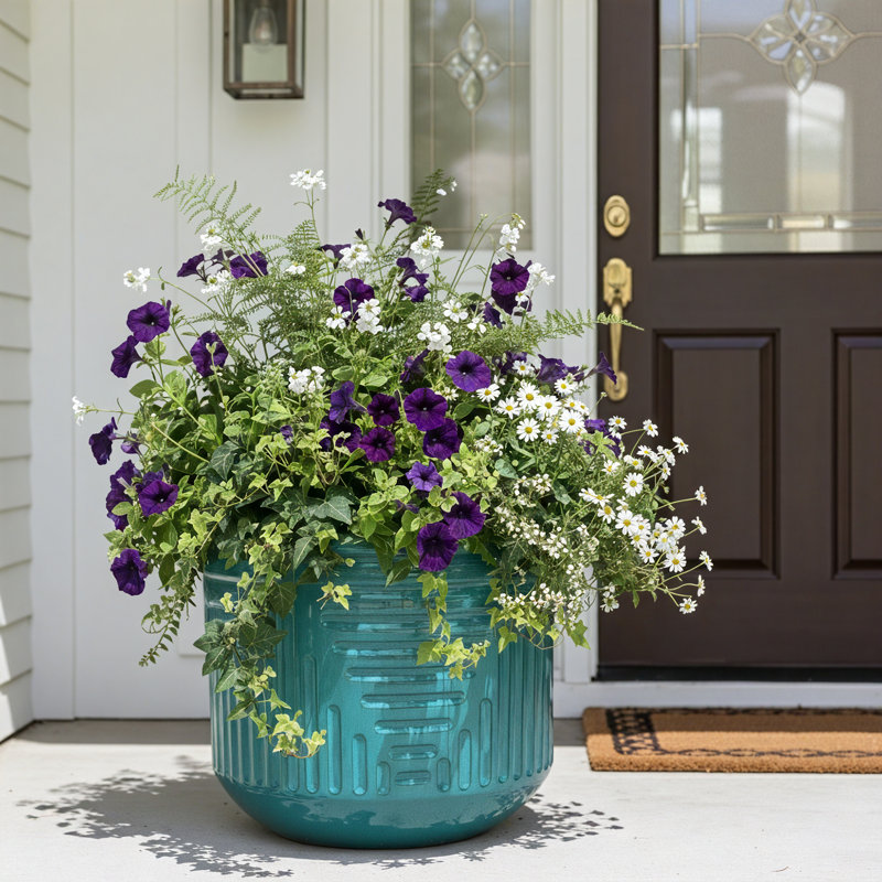 Indoor/Outdoor Modern Ceramic Pot Planter with Drainage Hole, Blue