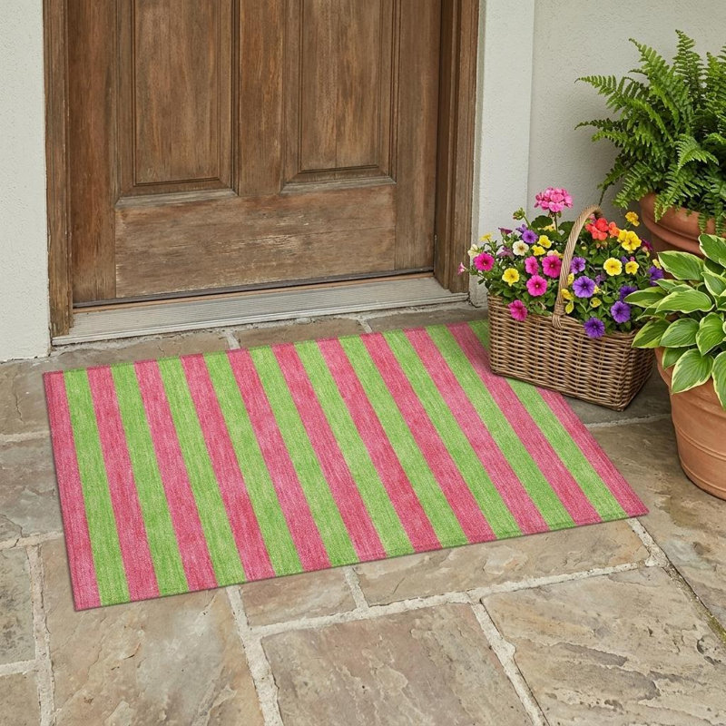 Tapis intérieur antidérapant à rayures vertes et rouges 2 pi x 3 pi