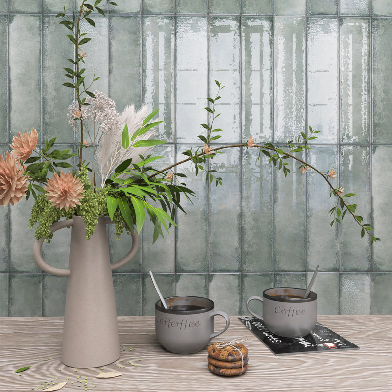 Iris Aguamarina 2.9 in. X 11.8 in. Polished Ceramic Subway Wall Tile, Aguamarina Green