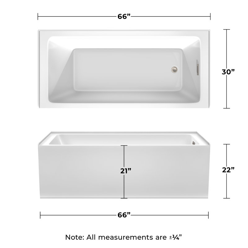 Grayley 66'' x 30'' Soaking Acrylic Bathtub, Right, Brushed Nickel
