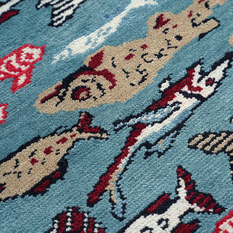 Fish Design Wool Area Rug