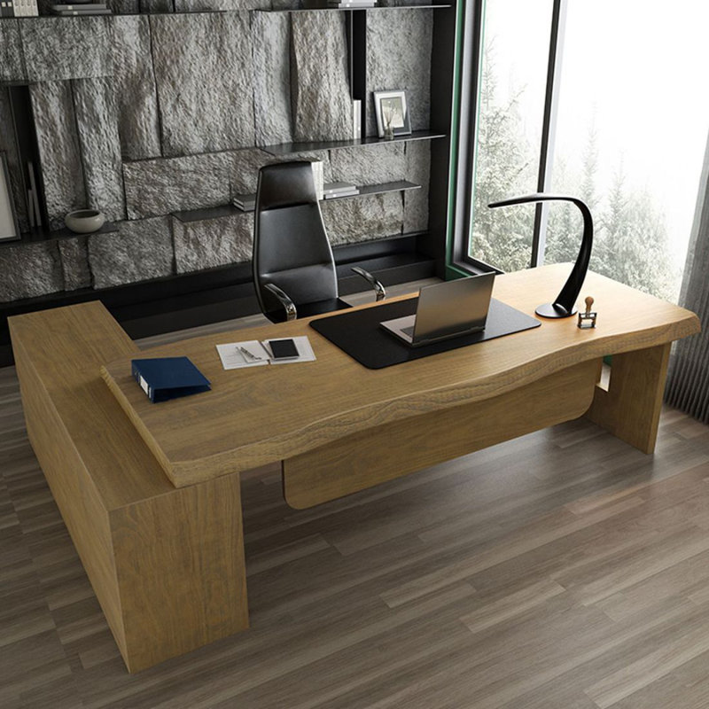 Bureau de direction en bois massif avec tiroirs Burlywood, 30,71 po H x 78,74 po L x 59,06 po P, Oui