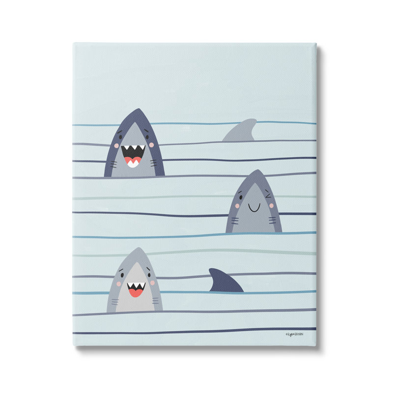 Motif fantaisiste de requins nageant dans l'océan, par Kyra Brown - impression, H 20 po x l 16 po x P 1,5 po, Toile tendue