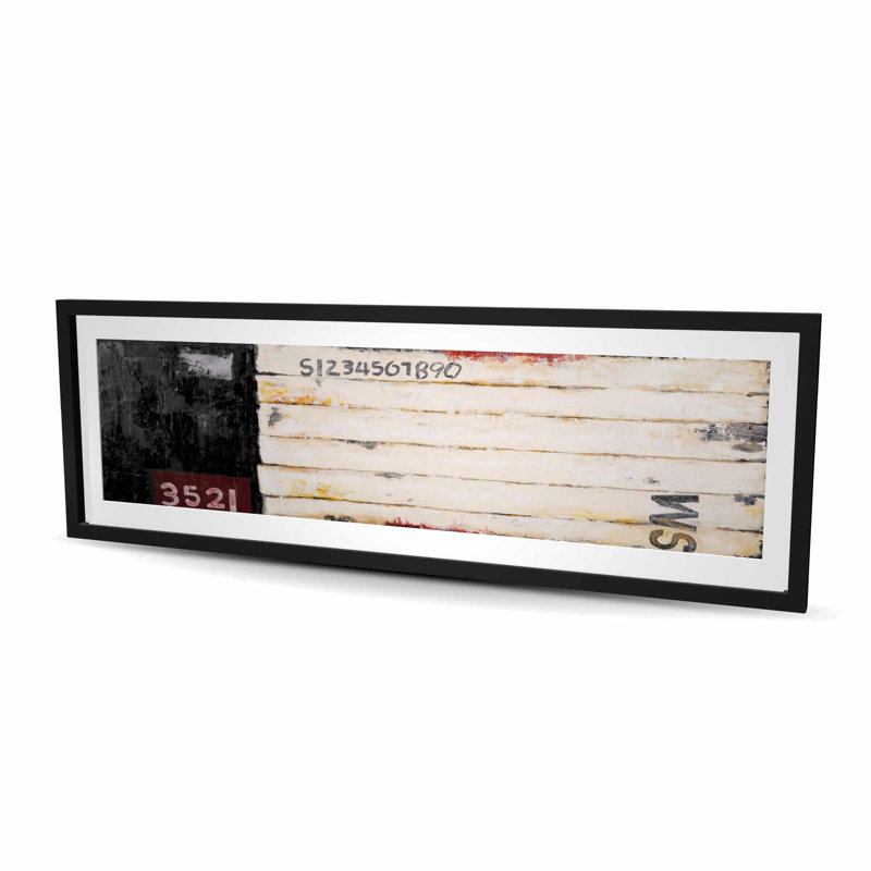 Impression sur bois avec chiffres - reproduction encadrée avec passe-partout noir, Noir, H 60 po x l 20 po