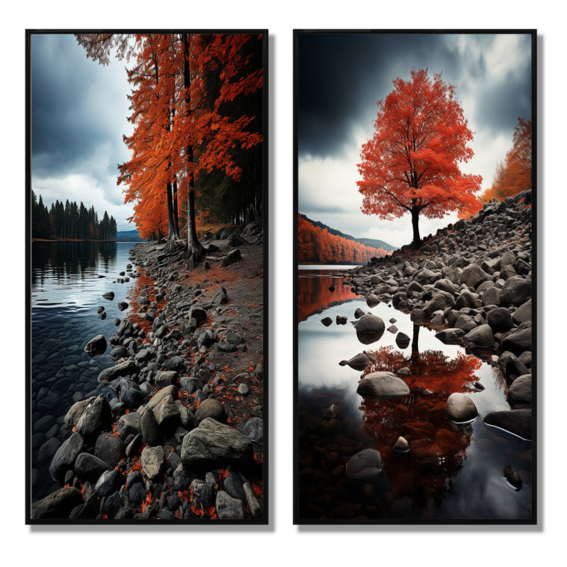 «Canada Autumn Tranquility», 2 pièces sur toile, H 40 po x l 40 po, Cadre noir
