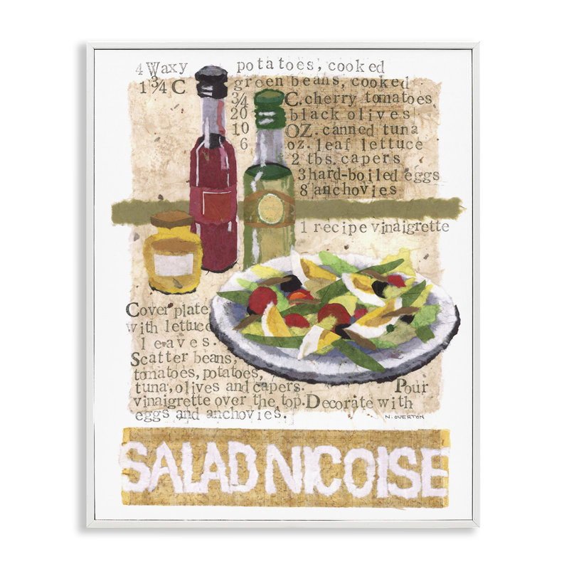 Recette de salade niçoise par Nancy Overton, Estampe numérique encadrée blanc bord de mer, H 30 po x l 24 po