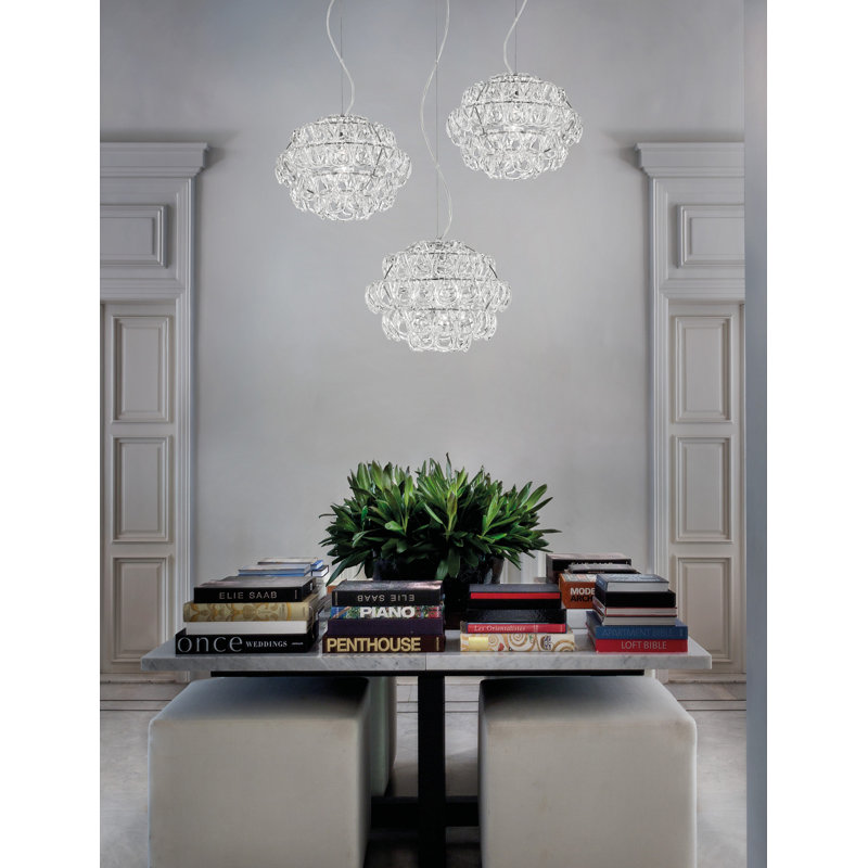 Minigiogali Suspension 85 White Glossy Chrome E26 Ul, Crystal Amber, 28" H x 32" W x 32" D, Crystal Amber