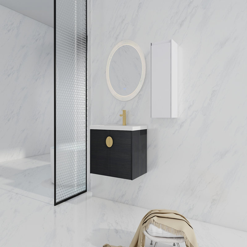 Meuble-lavabo mural 28 po avec lavabo en céramique et armoire latérale 28 po, portes à fermeture en douceur