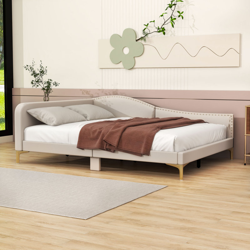 Ceryis Linen Upholstered Daybed with Armrest, Full, Beige