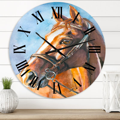 Portrait d'un cheval brun - horloge murale de ferme