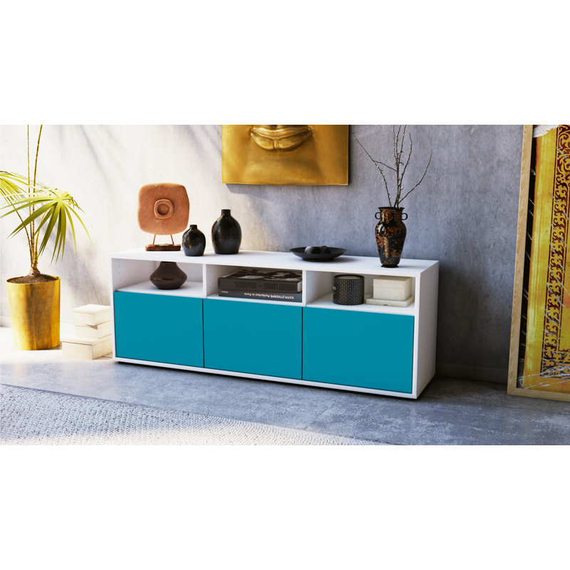 Wylie Unfinished TV Stand, Turquoise / Matte White