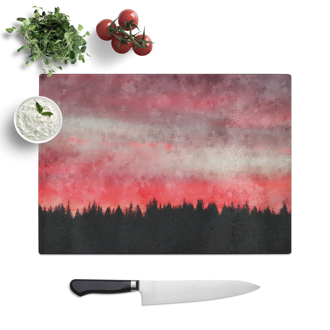 Tempered Glass Pink Sunset Above a Forest Chopping Board