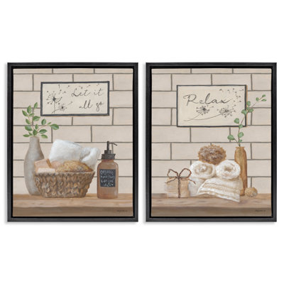 Go Relax Traditional Bathroom 2 PC Black Framed Floater Canvas Set by Pam Britton